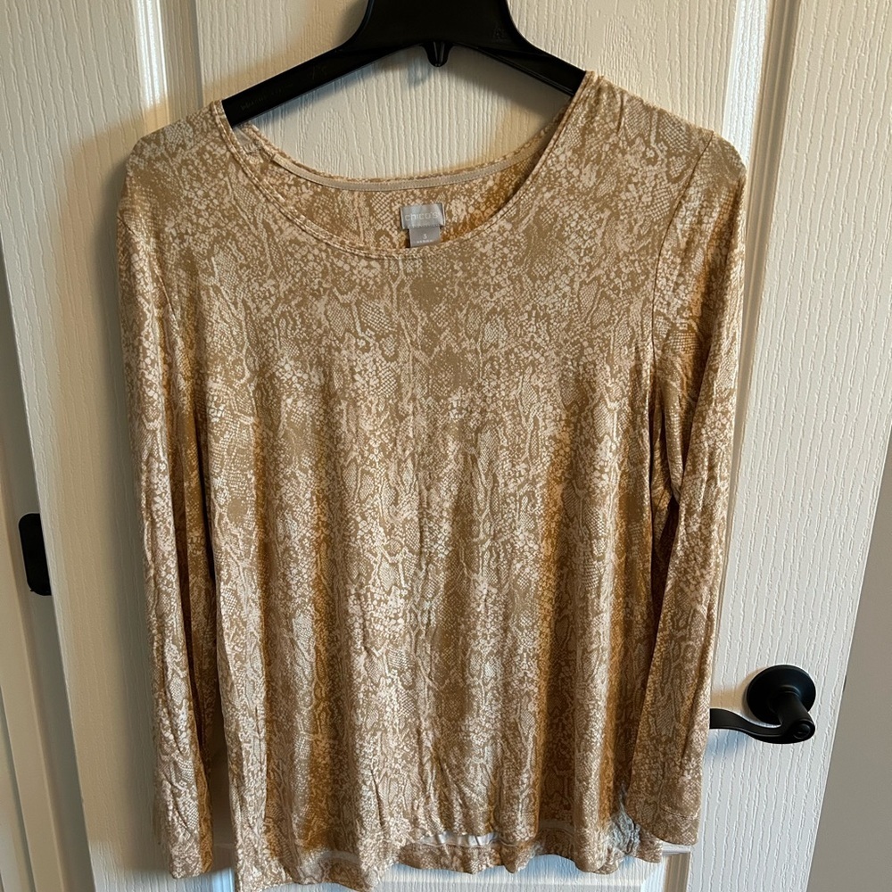 Chico's Tan Patterned Long Sleeve Blouse